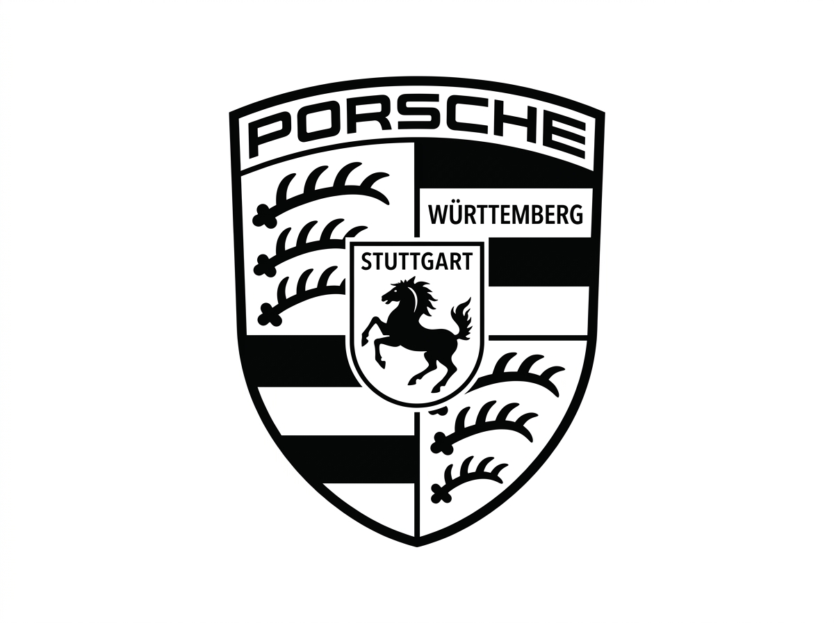 Porsche crest logo black and white